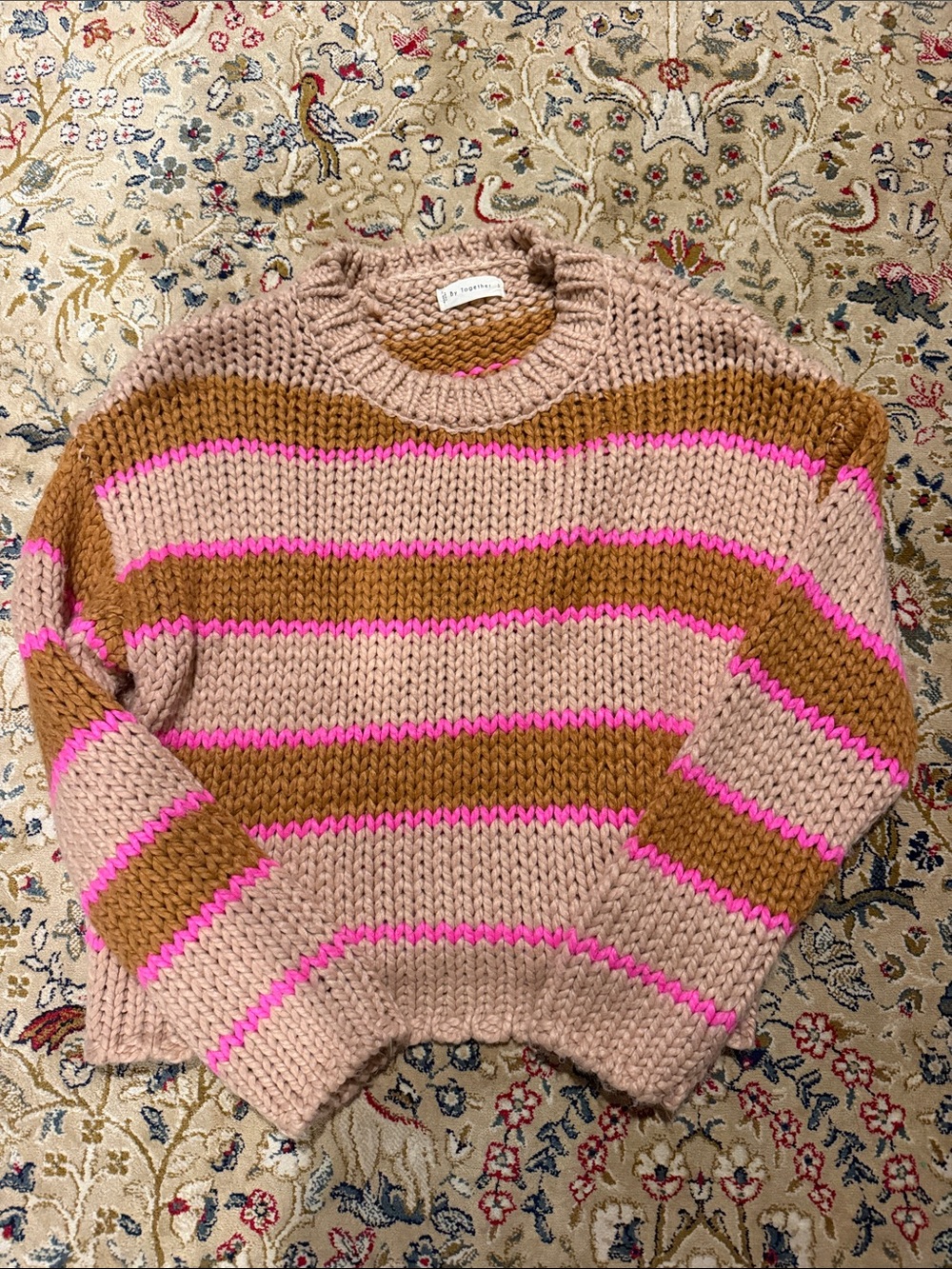 By Together Chunky Crewneck Sweater in Blush, Brown & Hot Pink